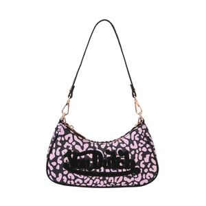 Von Dutch Pink Leopard-Print Shoulder Bag with Black Accents
